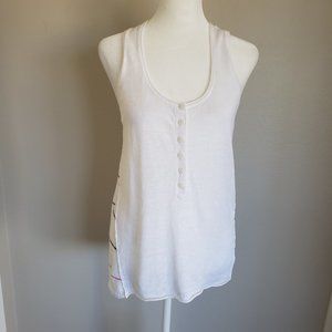 360 Sweater Tank Top Women Small White Sleeveless 1/2 Button Semi Sheer Linen